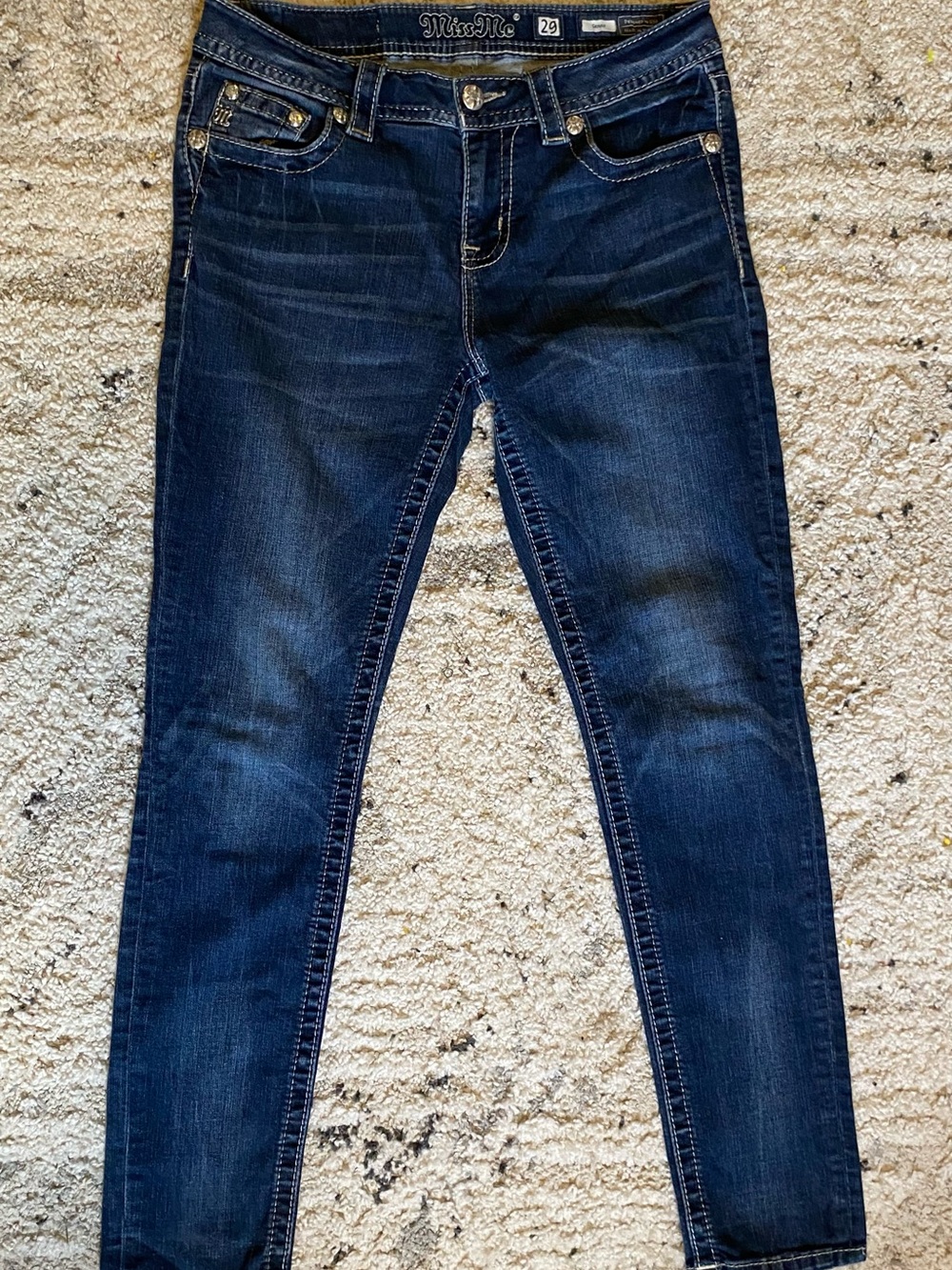 Miss Me Signature Skinny Jeans Skinny Embellished Jeans in Blue Waist 29
